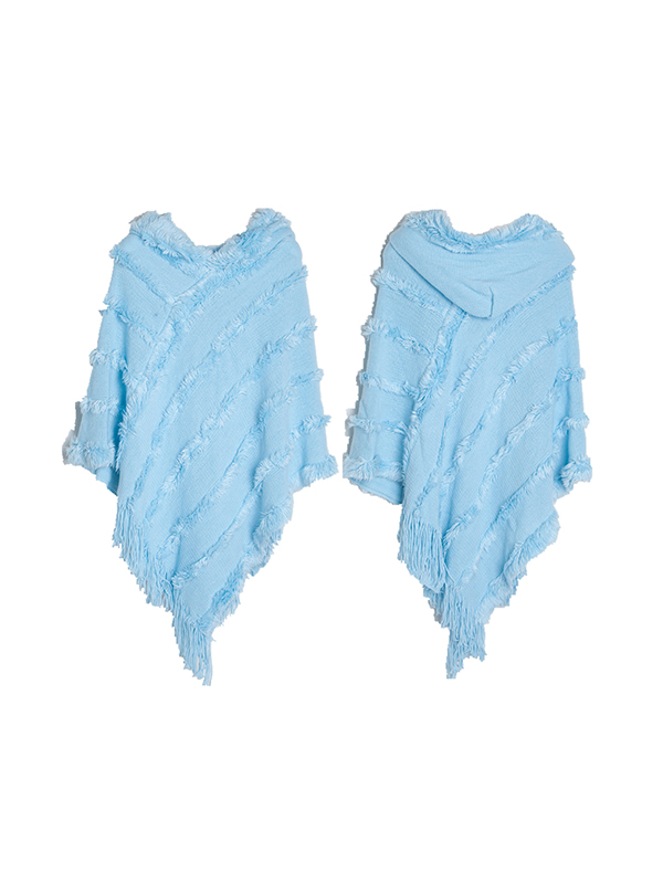 Hooded Keep Warm Solid Color Tasseled Shawl&Cloak Cape