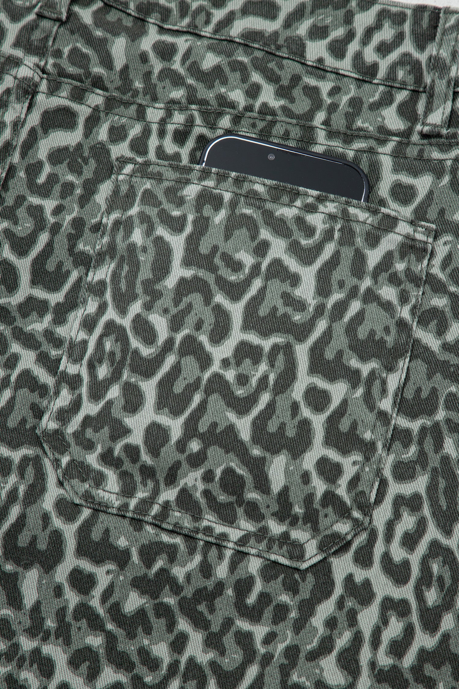 Gray Leopard Frayed Edge Wide Leg High Waist Jeans