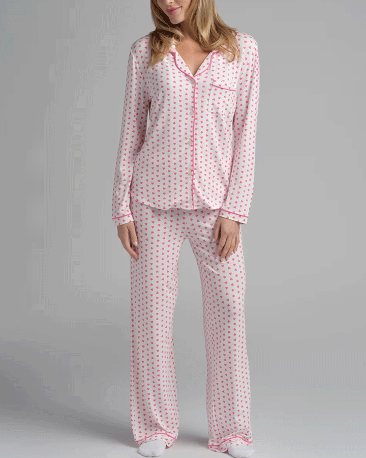 Women’s Soft Button-Up Pajama Set – Long Sleeve Lounge Top & Pants