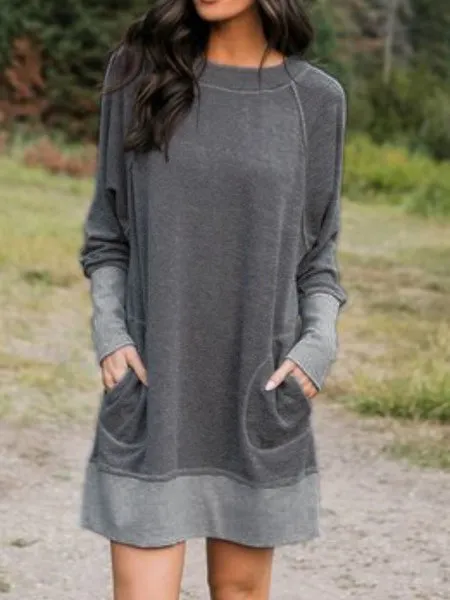 Cotton-Blend Long Sleeve Casual Knitting Tunic Dress