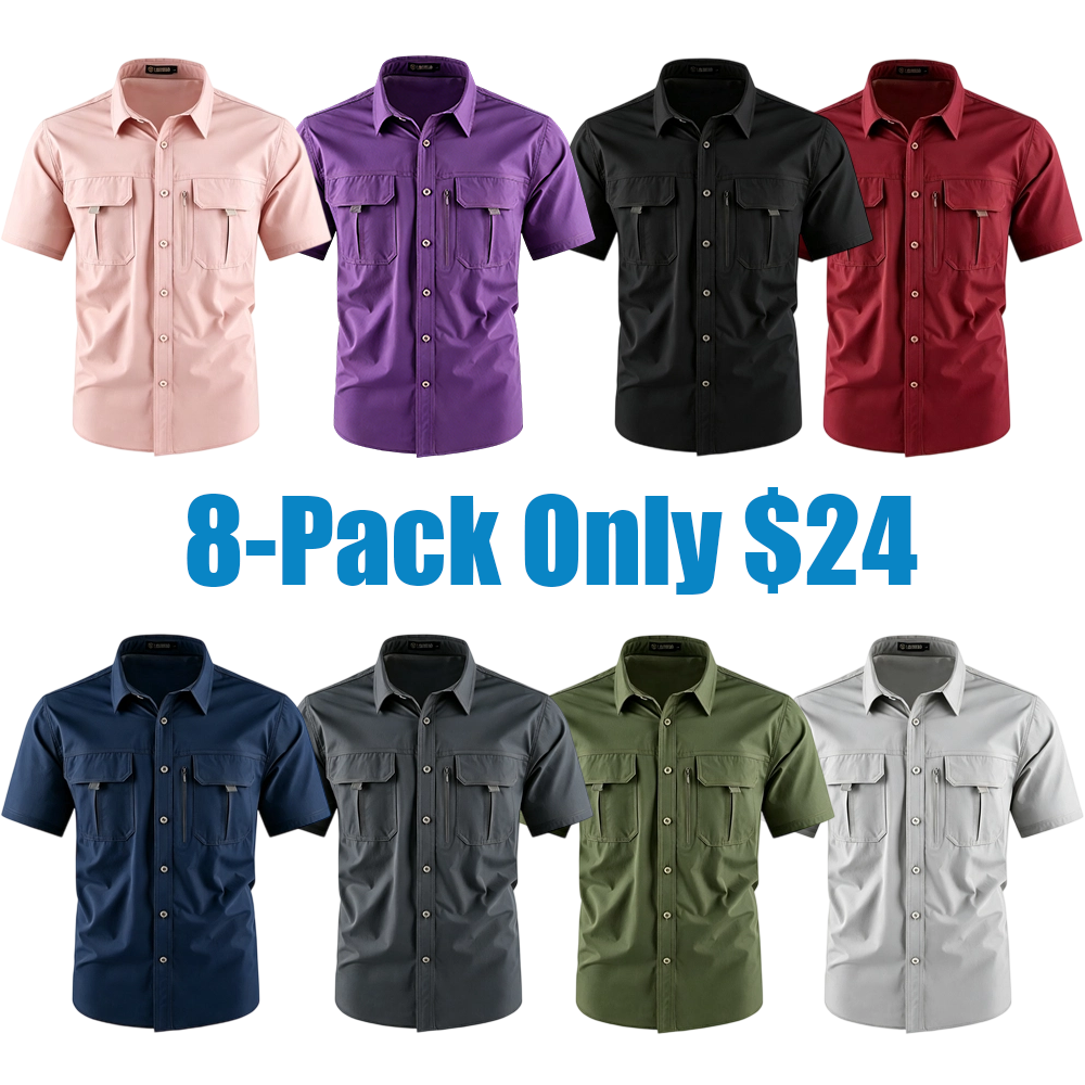 Men's American-Style Solid Color Shirt with Hidden Ventilation Holes Casual Summer Beach Nylon Shirt High-Quality Fabric Short Sleeves Button Closures