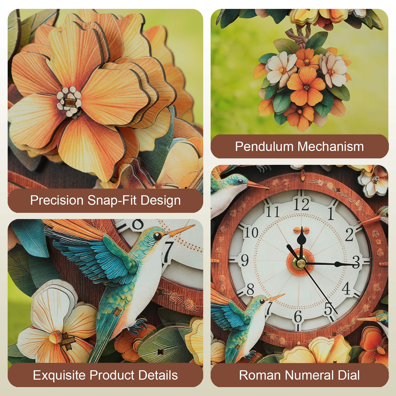 Hummingbirdâ€“ DIY Wooden Clock, 3D Puzzle Craft Kit