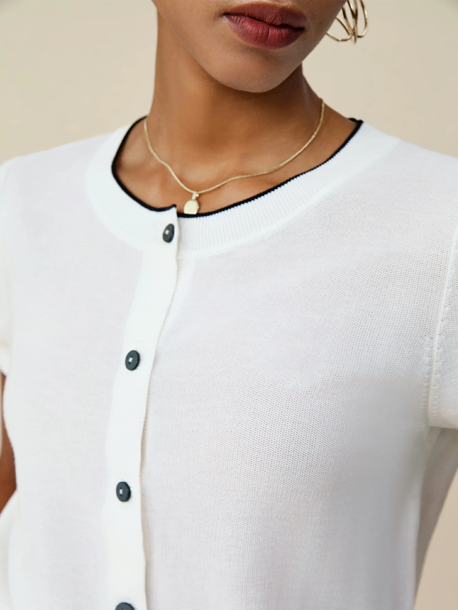 Cotton & Linen Round Neck Contrast Cardigan