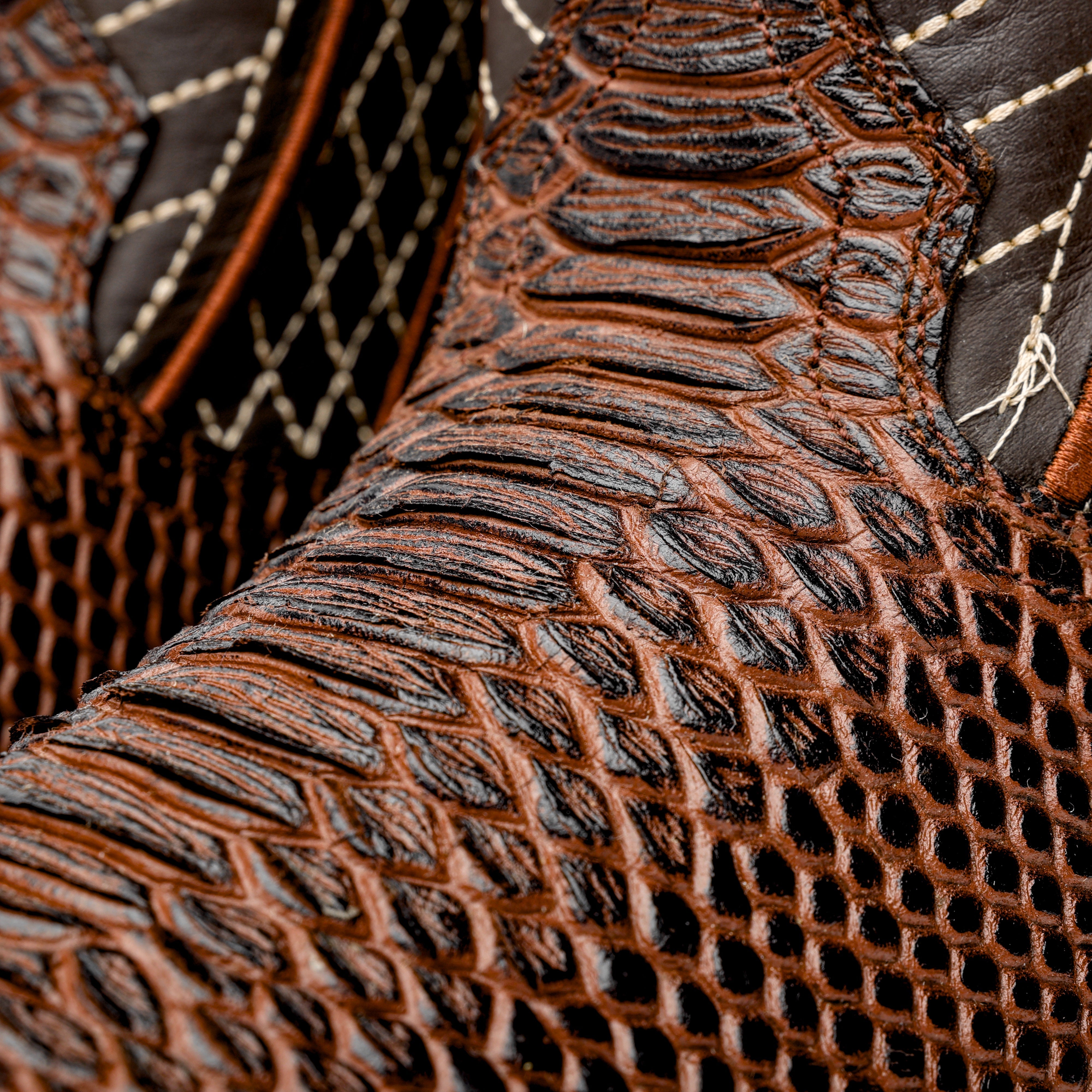 Chocolate Brown Python Leather Boots -Square Toe