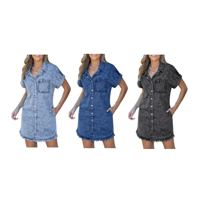 Denim Dress for Women Button Down Short Sleeves