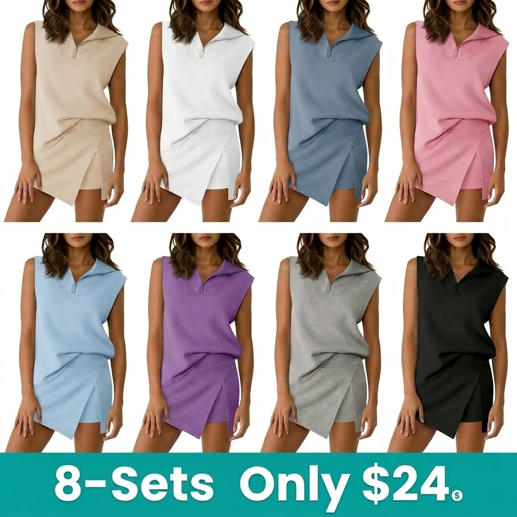 Women's Sleeveless Half-Zip Skort Set
