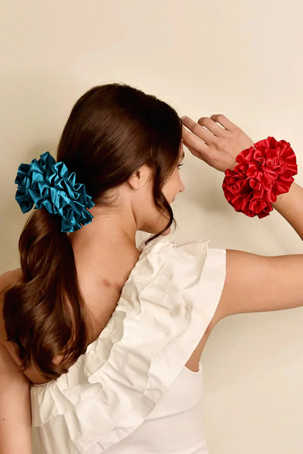 Lapis Large Flower Wrinkle Hair Scrunchie