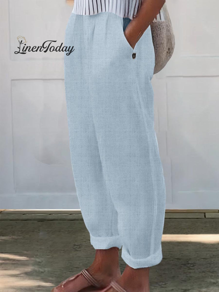 Women's Printed Cotton And Linen Casual Pants