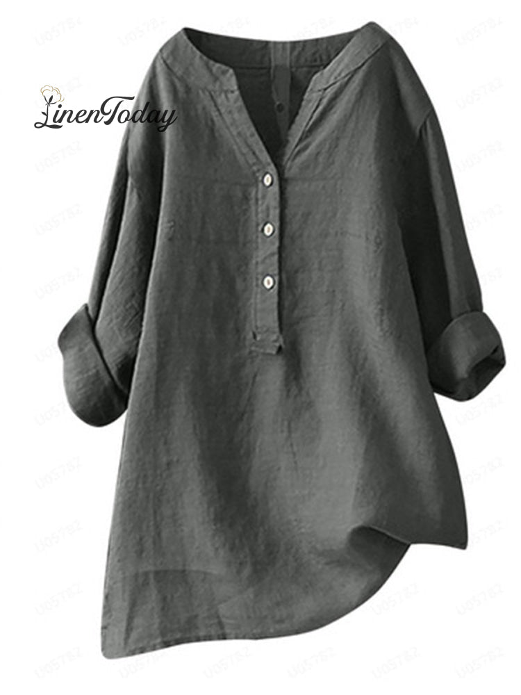 Women's  Retro Cotton And Linen Casual Shirt