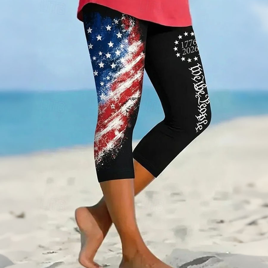 Women'S Casual Independence Day Commemorative Print Leggings For The 250Th Anniversary Of The Founding Of The United States