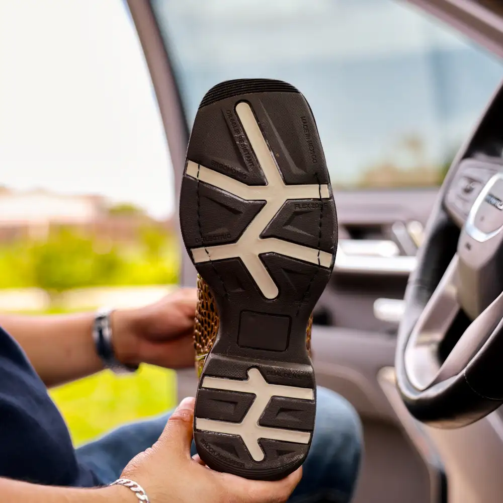 Honey Caiman Neck Leather Boots With 3D Lightweight Sole - Composite Toe