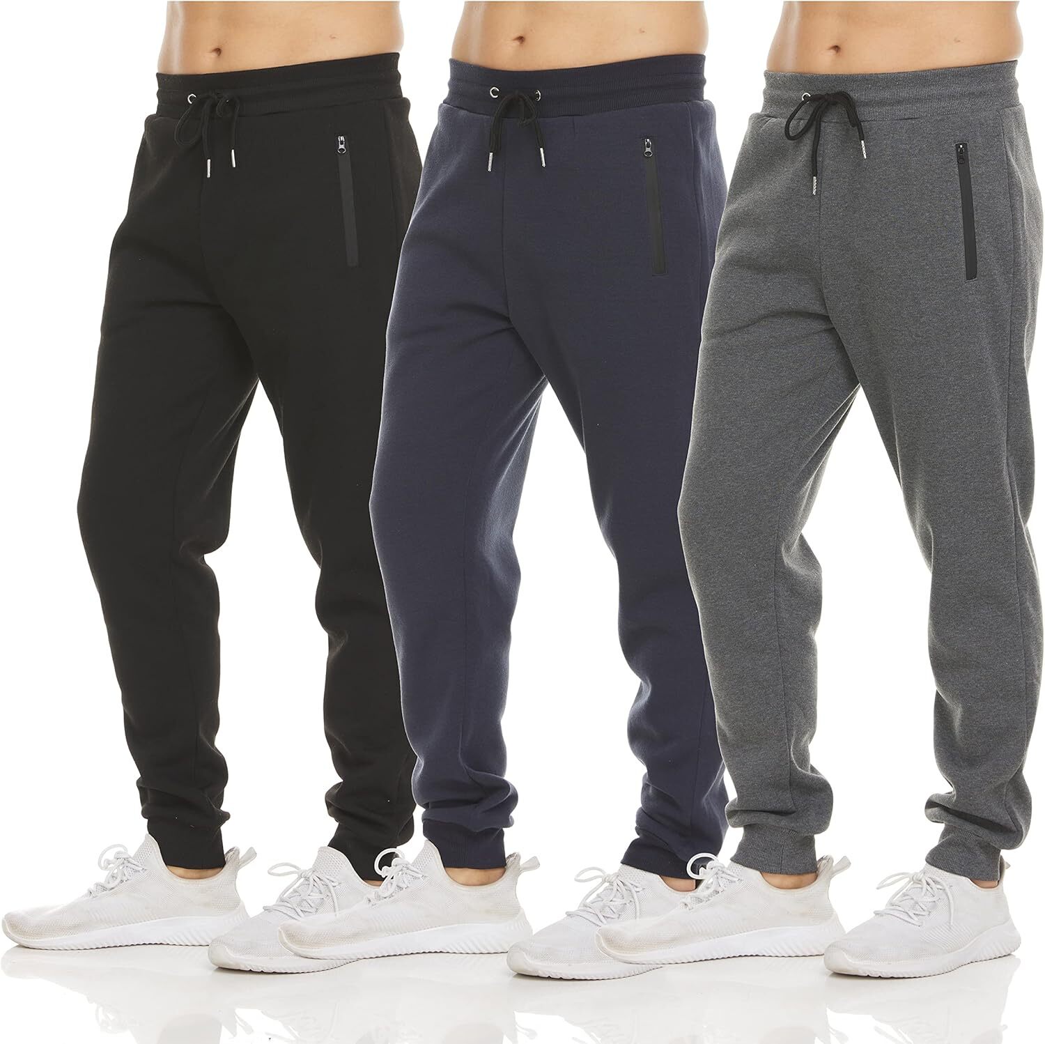 Men's 3 Pack Fleece Active Athletic Jogger Sweatpants with Drawstring