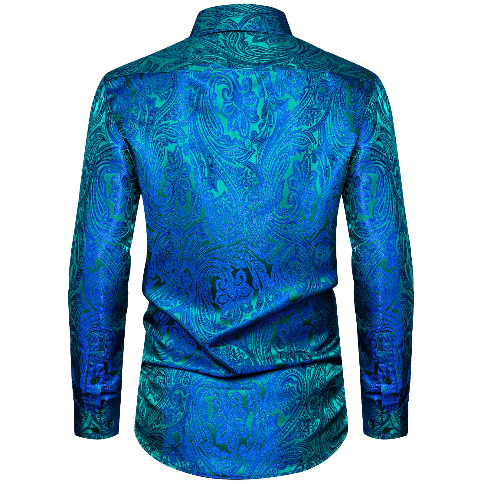 Men's Paisley Dress Shirt Long Sleeve Wrinkle Free Button Down Cowboy Shirts - Blue&green&paisley