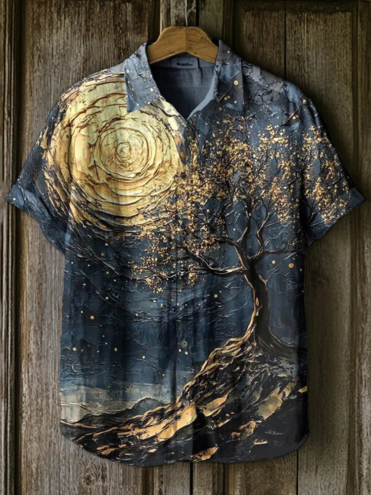 Men's Moonlight Tree Natural Scenery Art Print Casual Shirt
