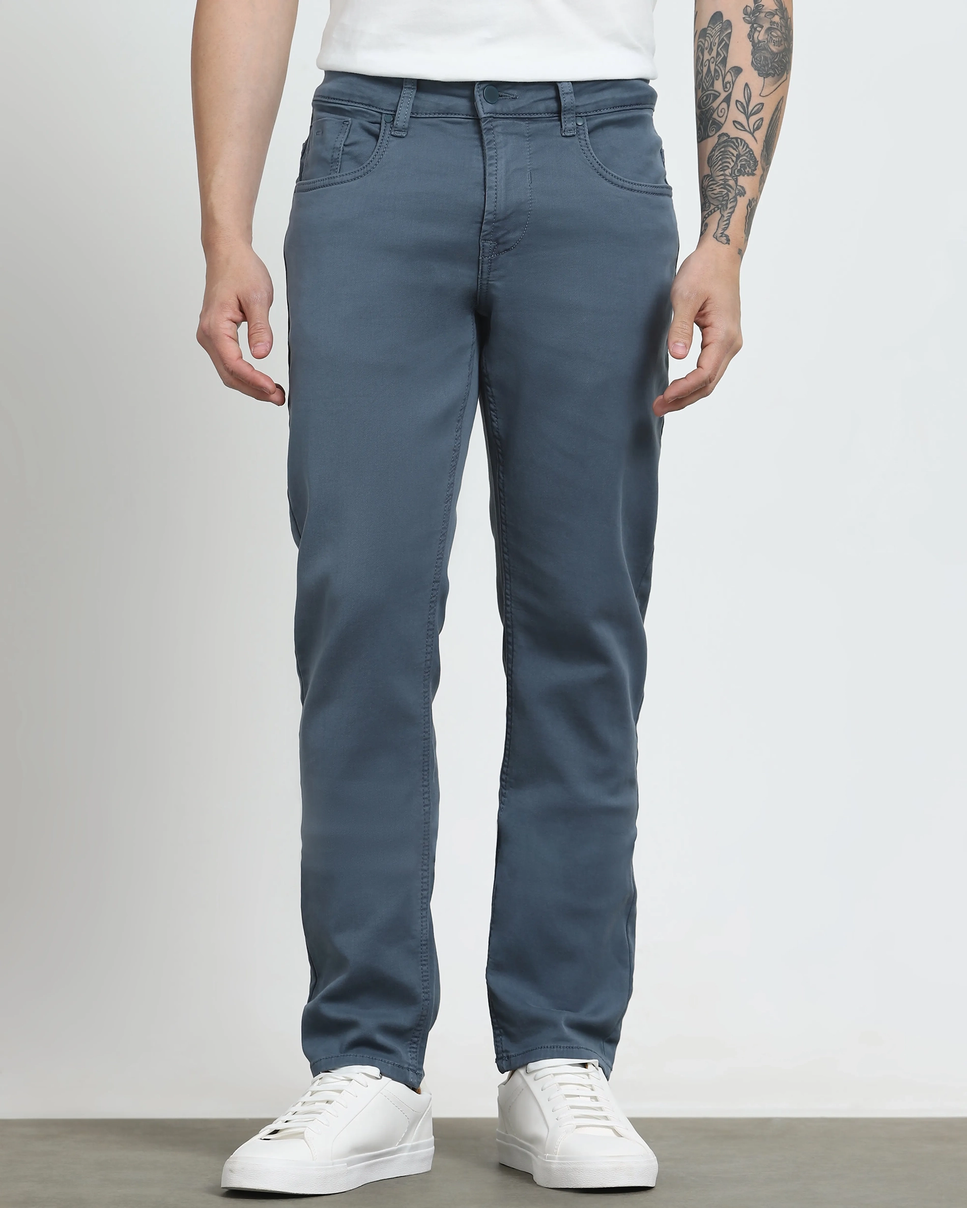 Classic Versatile And Comfortable Straight Blue Grey Jeans