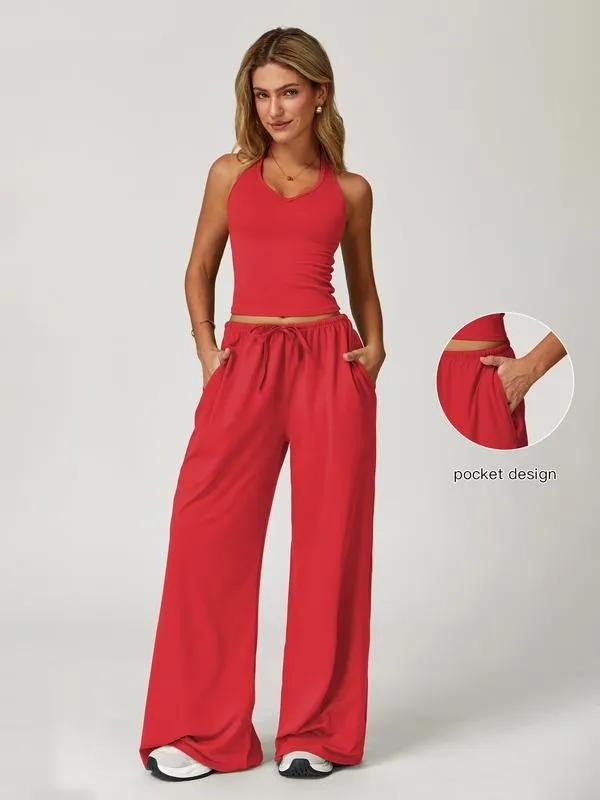 Women's Solid Crop Tank Top & Wide Leg Pants Set (Just $3 a set!)