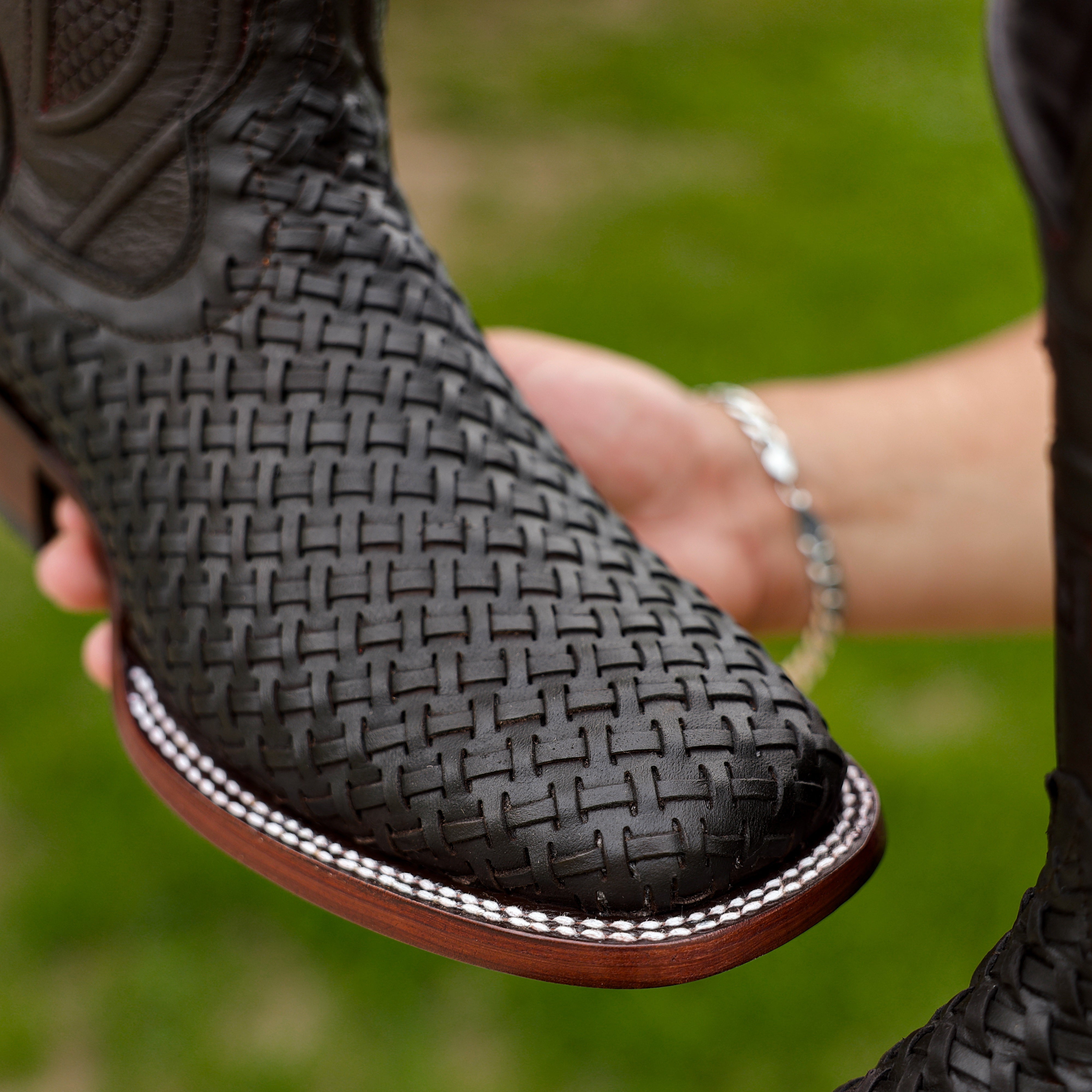 Brown Basketweave Boots - Square Toe