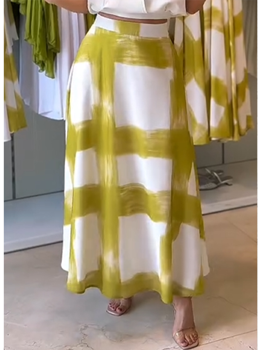 Women's Brushstroke Print Cotton and Linen Skirt