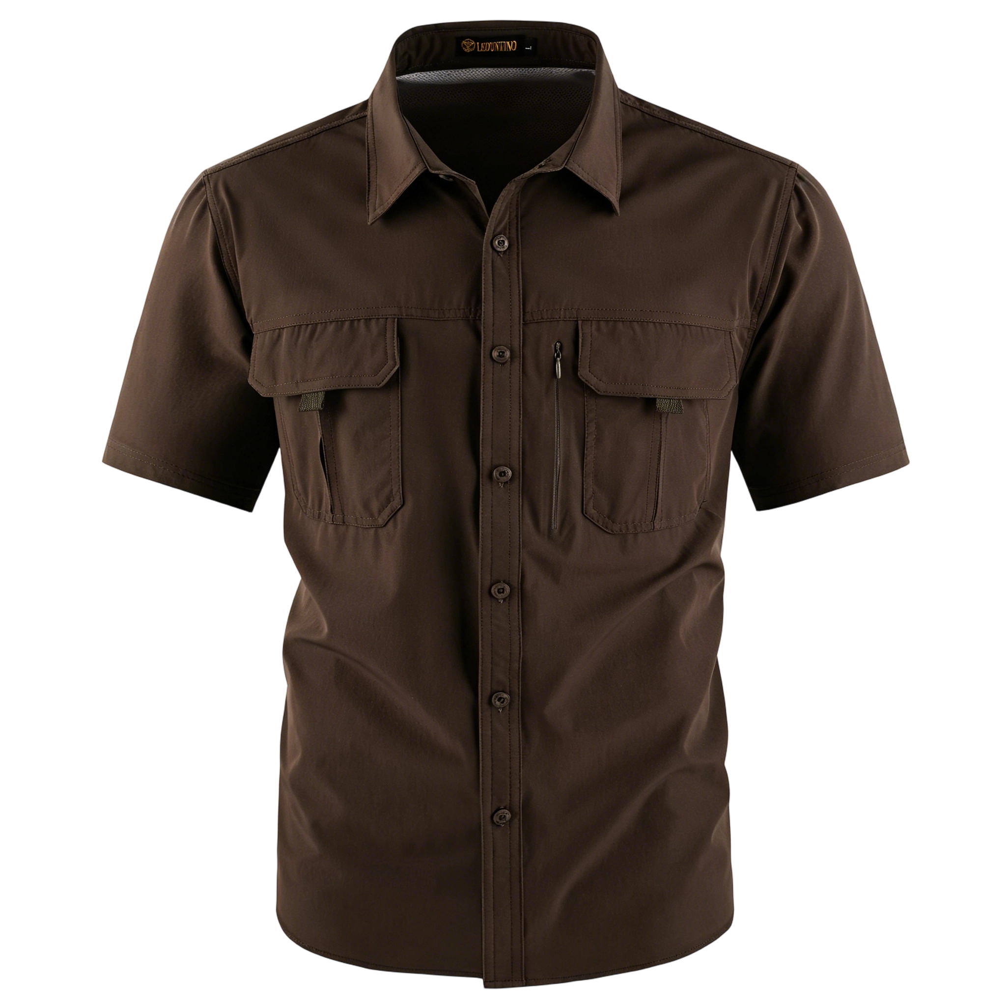 Men's American-Style Solid Color Shirt with Hidden Ventilation Holes Casual Summer Beach Nylon Shirt High-Quality Fabric Short Sleeves Button Closures