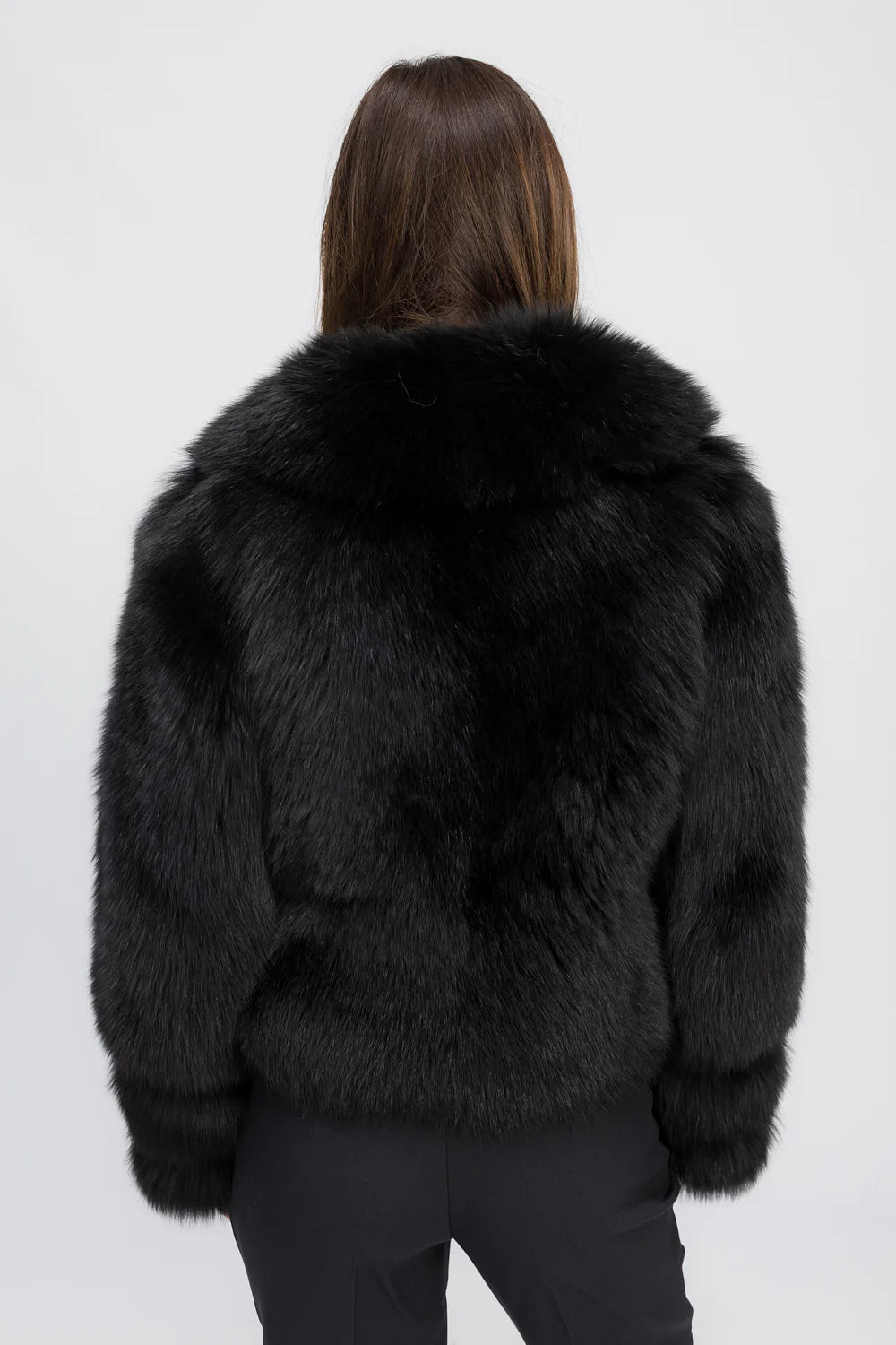 Haină din Blană Naturală de Vulpe Polară, cu Guler Rever, Femei, Diamond Black 470