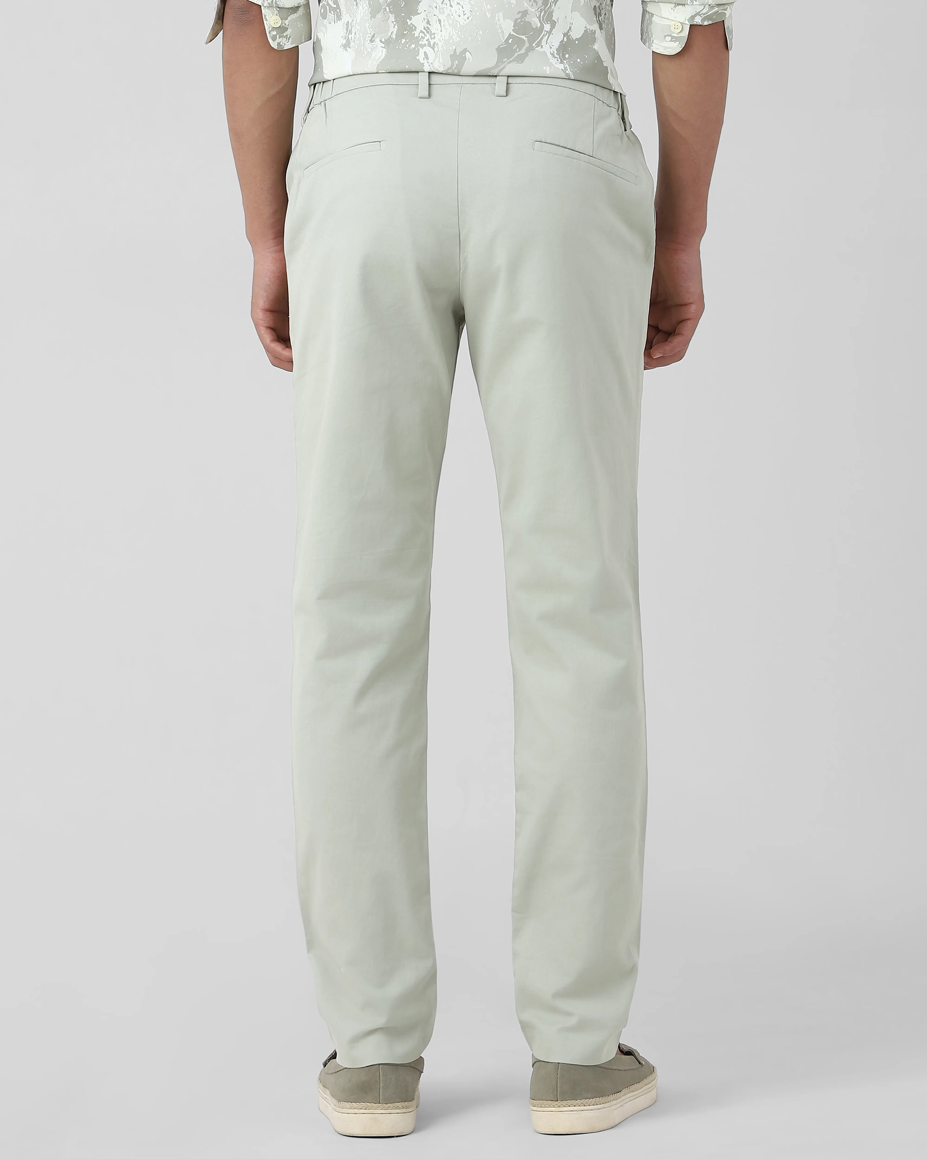 Classic Versatile Slim-Fit Straight-Leg Light Green Trousers