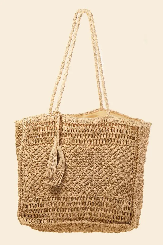 Fame Straw Knit Tote Bag