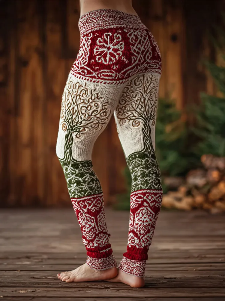 Christmas Tree Of Life Viking Art Women's Knit Leggings