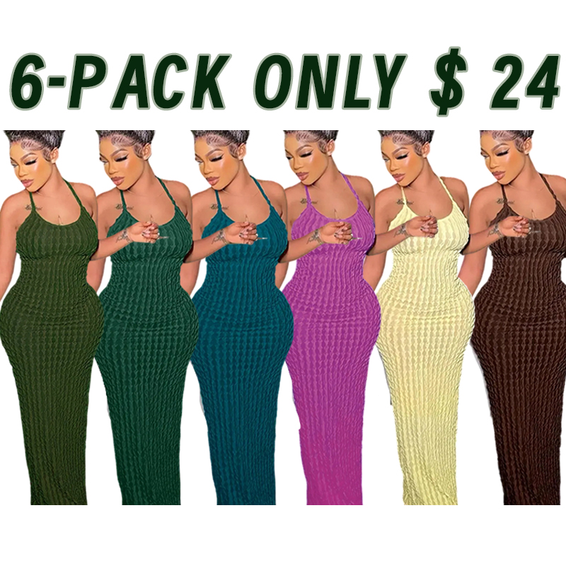 Women’s Solid Criss Cross Backless Cami Maxi Dress with Frill Trim