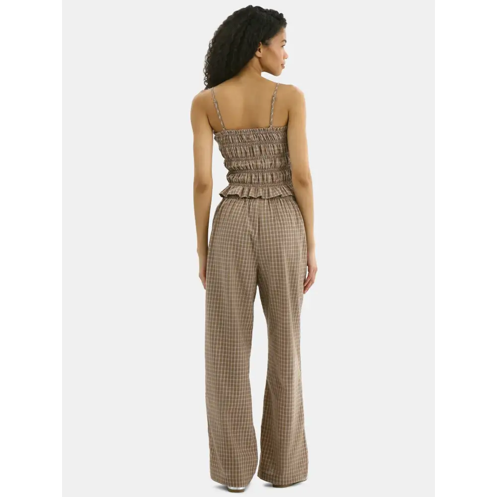 Plaid Seersucker Smocked Cami Top and Pants Set