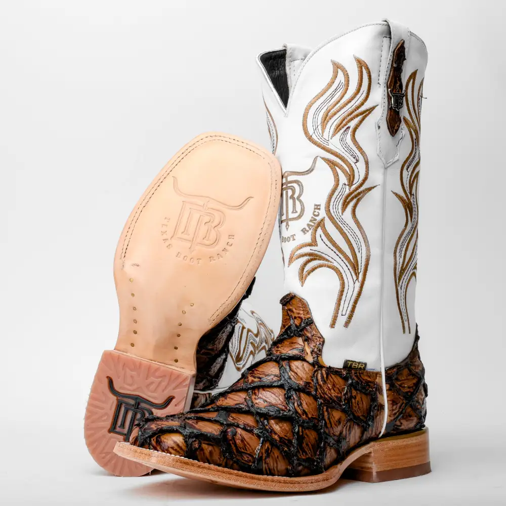 Honey Cognac Jumbo Pirarucu Leather Boots - Square Toe