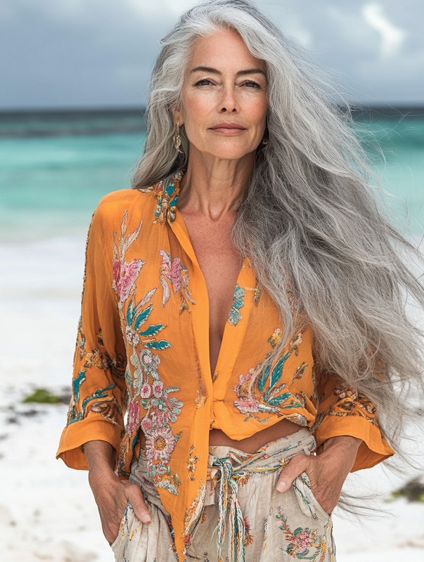 Vacation seaside elegant embroidery top 08af