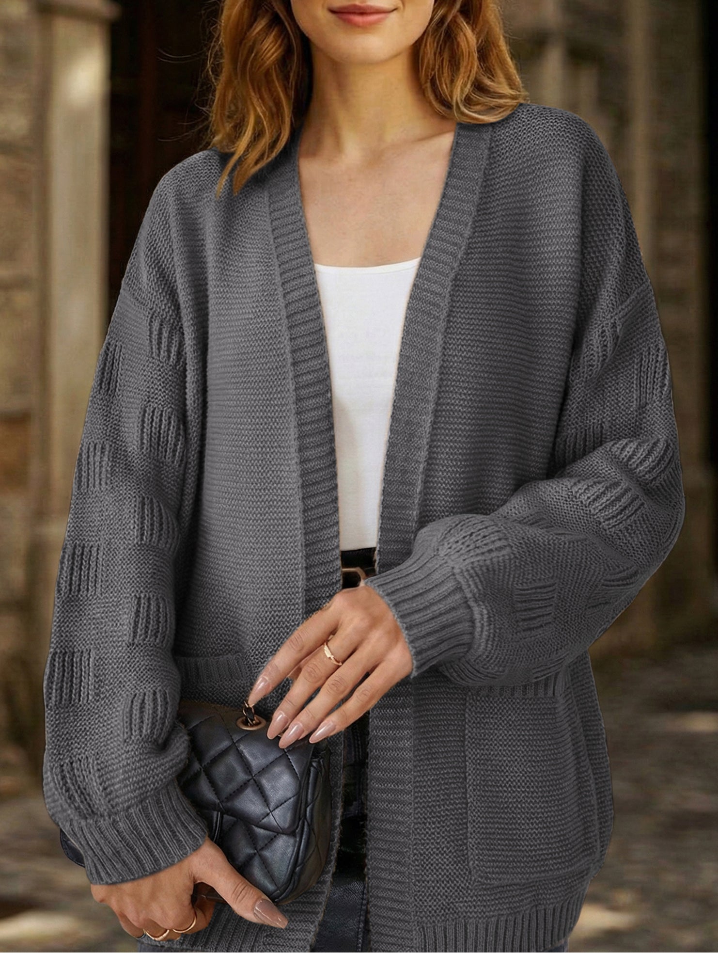 Pocket Open Front Loose Knit Cardigan
