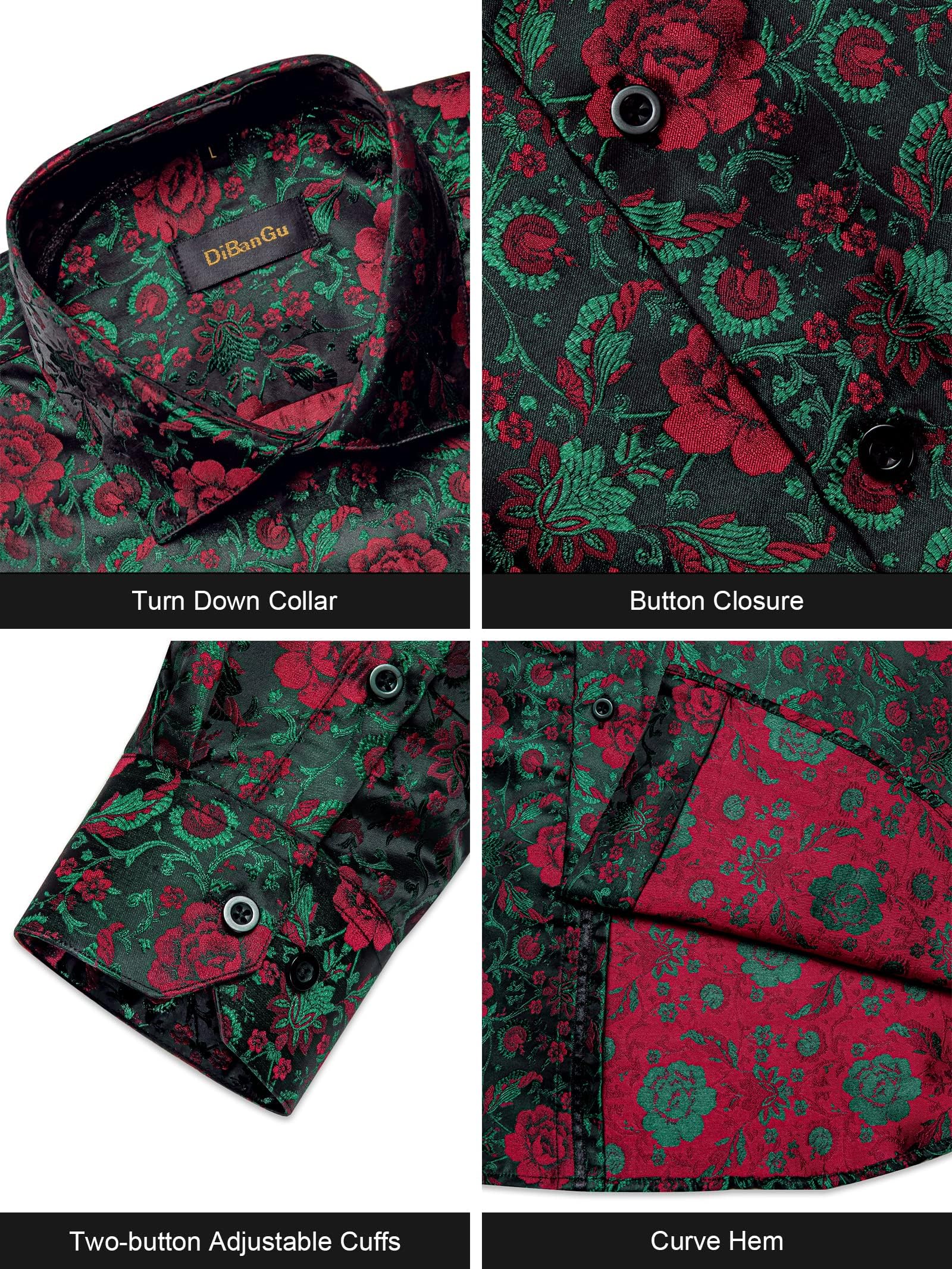 Men's Paisley Dress Shirt Long Sleeve Wrinkle Free Button Down Cowboy Shirts - Red&green&paisley
