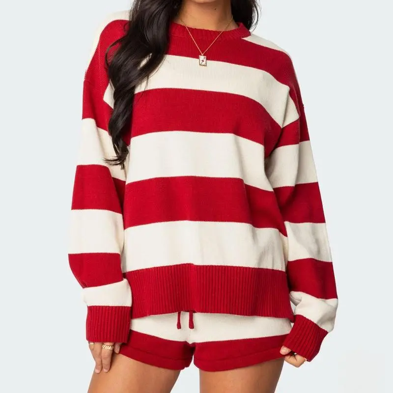 Women Striped Knit Sweater Set 2 Piece Outfit