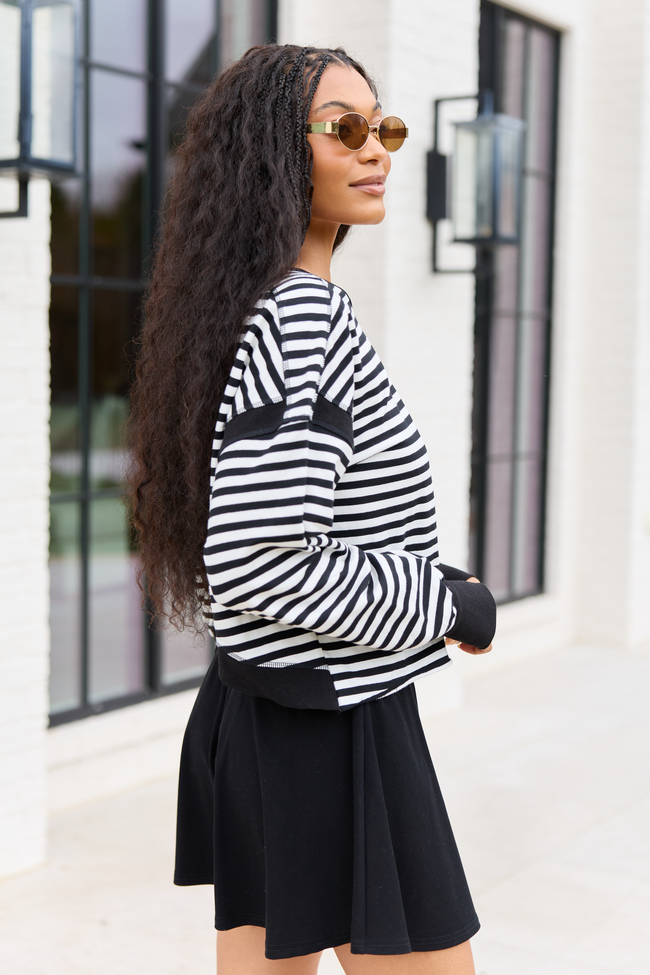 Dominique Black And White Striped Tee