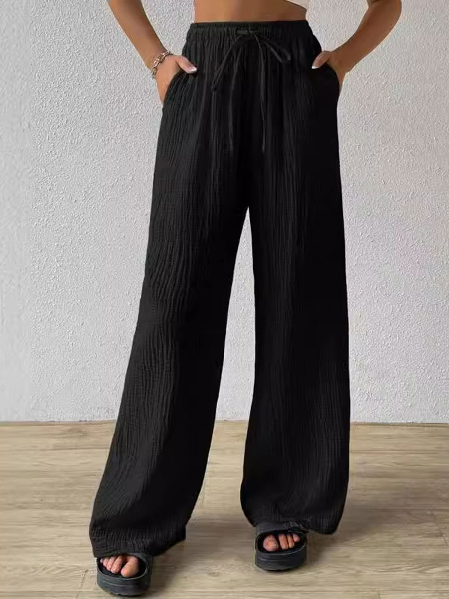Women's Solid Color  Loose Casual Wide Leg Pants