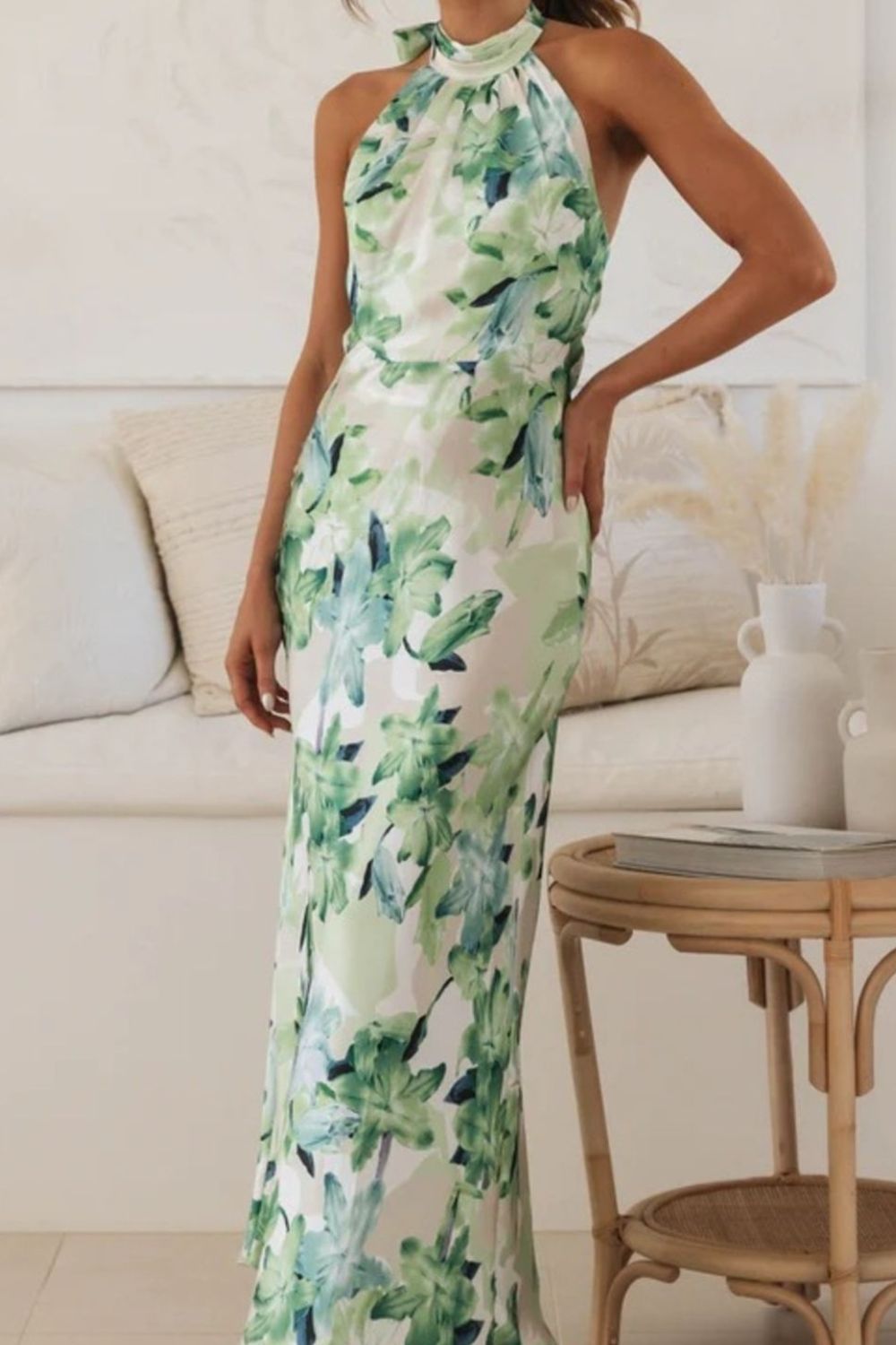 Floral Print Halter Neck Maxi Dress