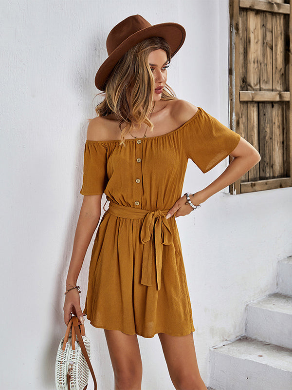 Casual Buckle Loose Solid Color One-Shoulder Jumpsuit