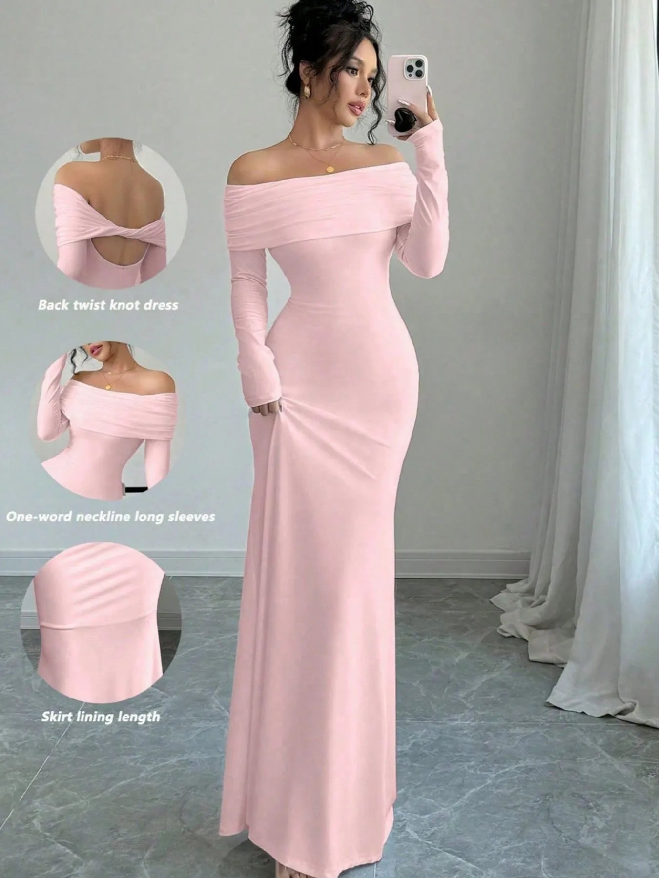 Off-Shoulder Long Sleeve Bodycon Maxi Dress