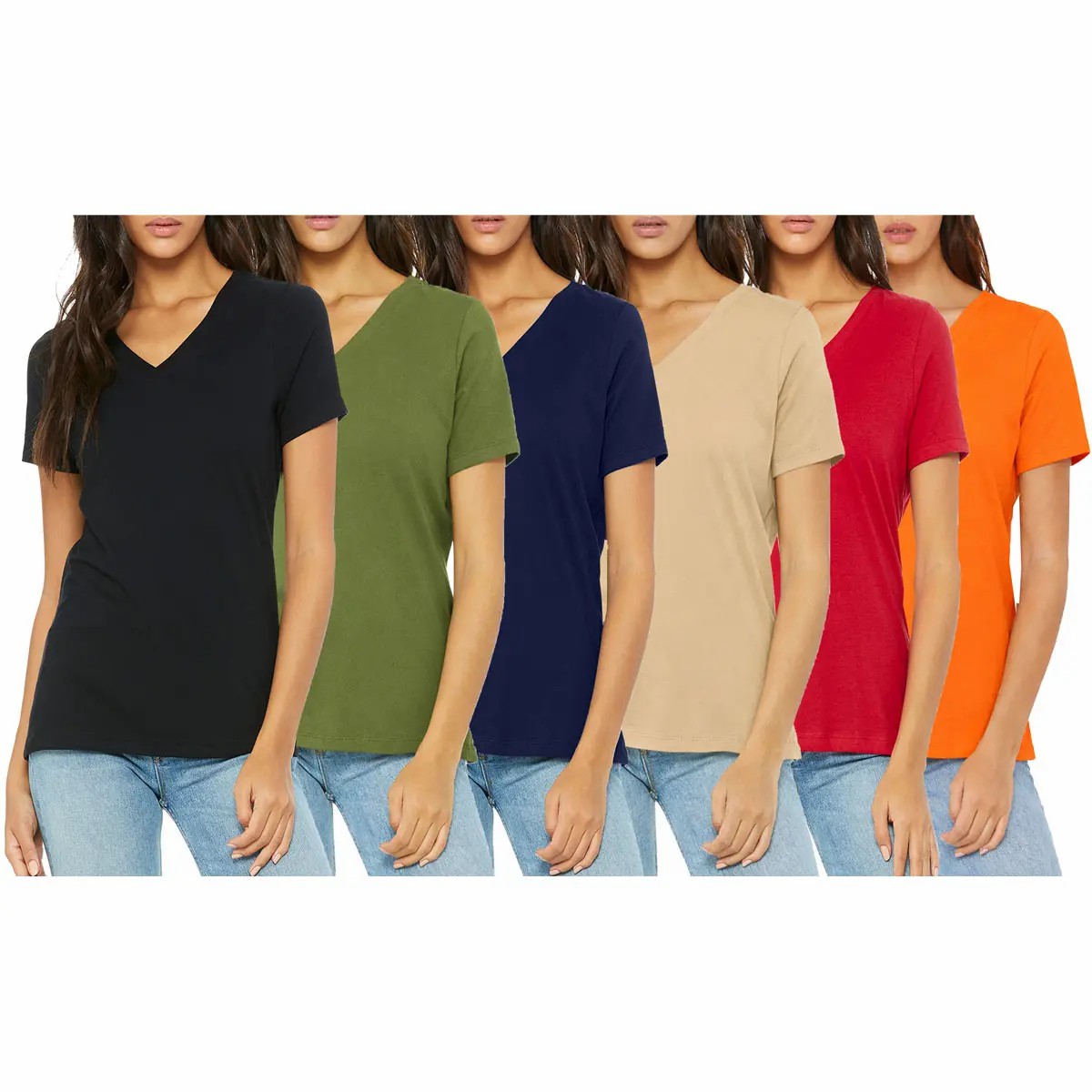 Women's 6-Pack Loose Fit Short Sleeve V-Neck & Crew Neck Classic Tee Summer Top