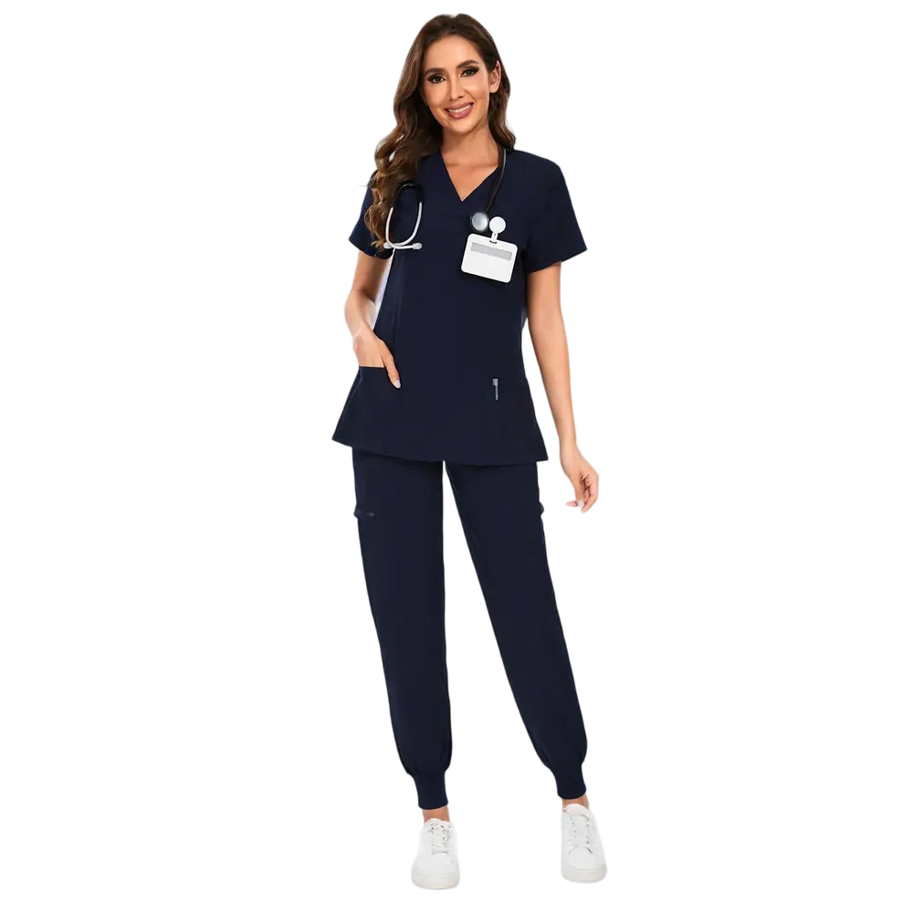 Set for Women - Stretch V-Neck Scrub Top & Jogger Pant with 8 Pockets