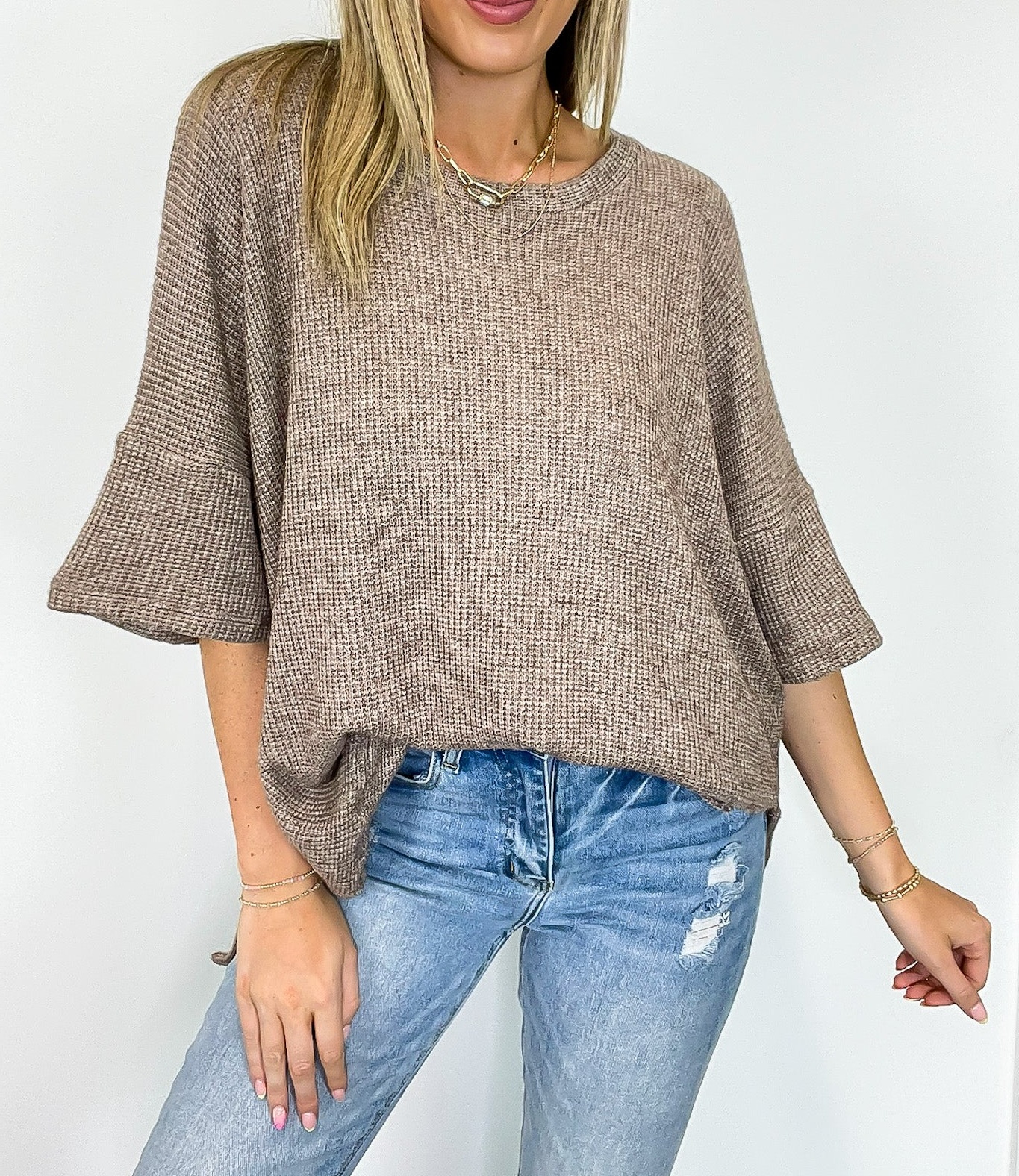 Waffle Knit Oversized Top