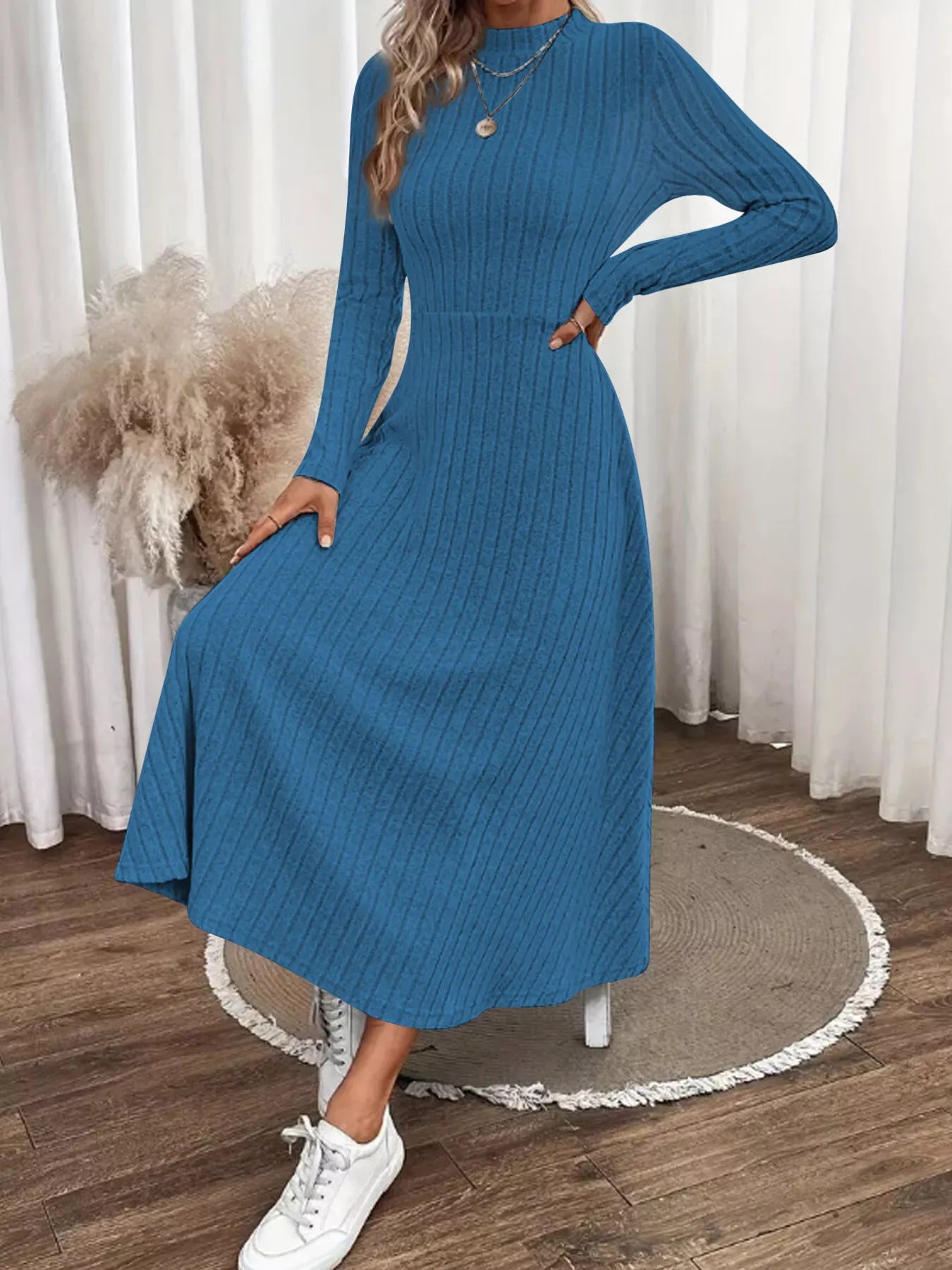 Ribbed Knit A-Line Midi Dress