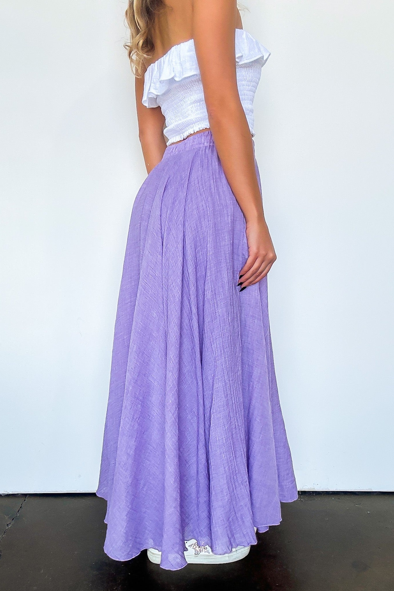 High Waist Woven Maxi Skirt