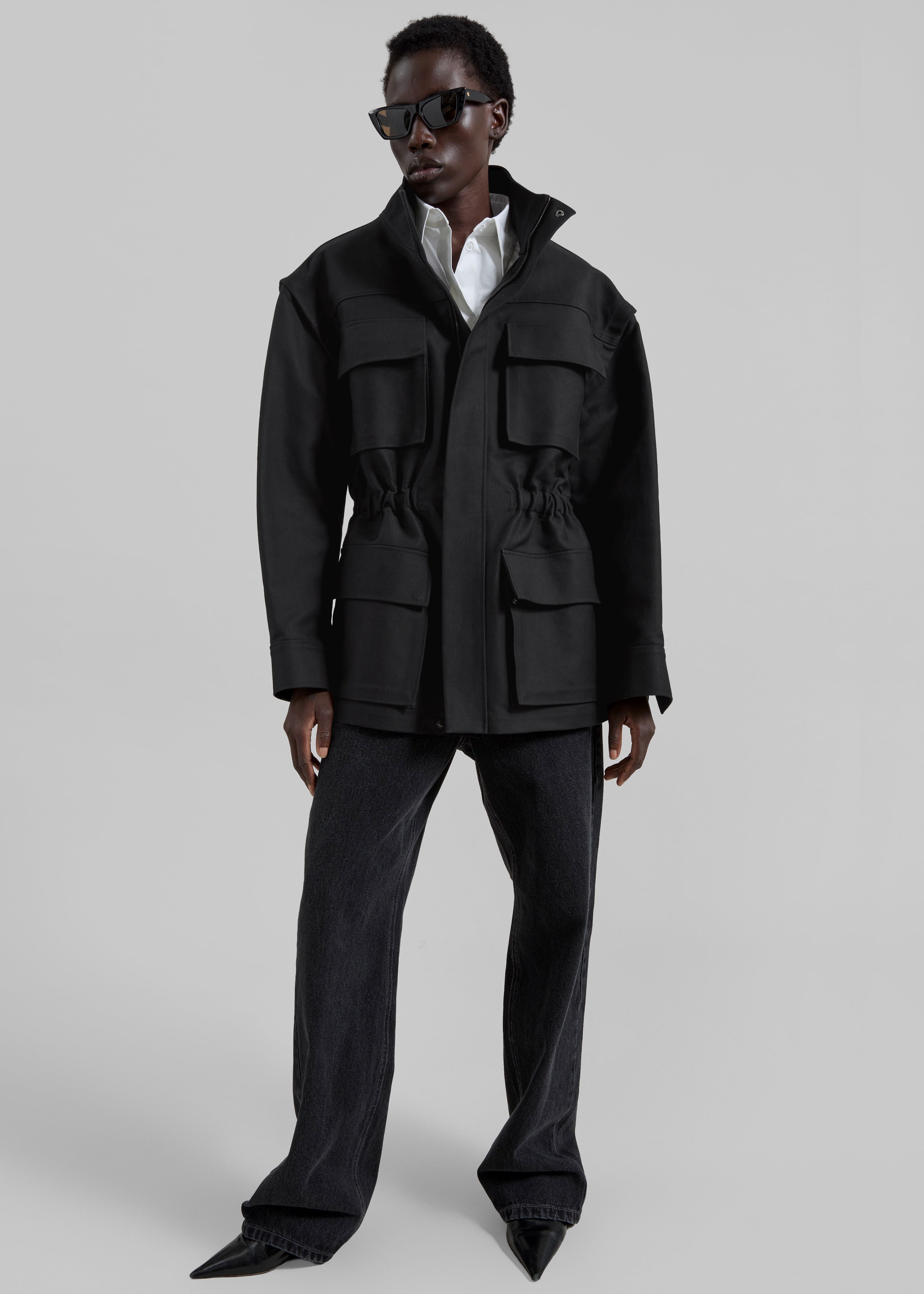 Melton Detachable Sleeve Cargo Jacket - Black