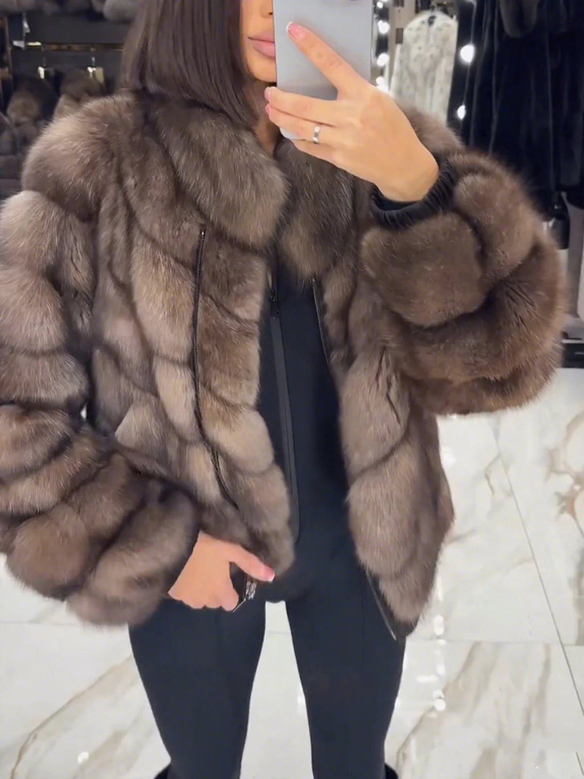 Women Plush Spliced temperament Casual Coat