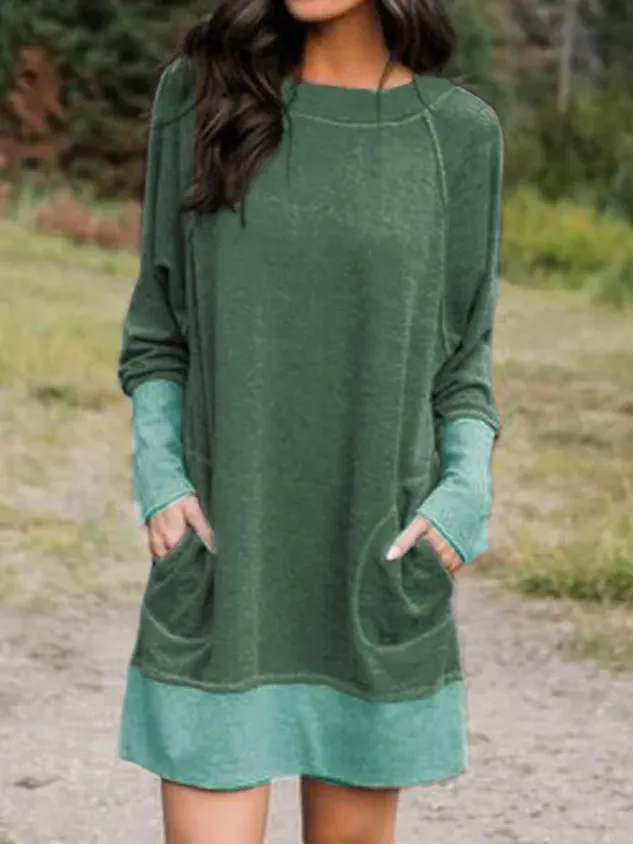Cotton-Blend Long Sleeve Casual Knitting Tunic Dress