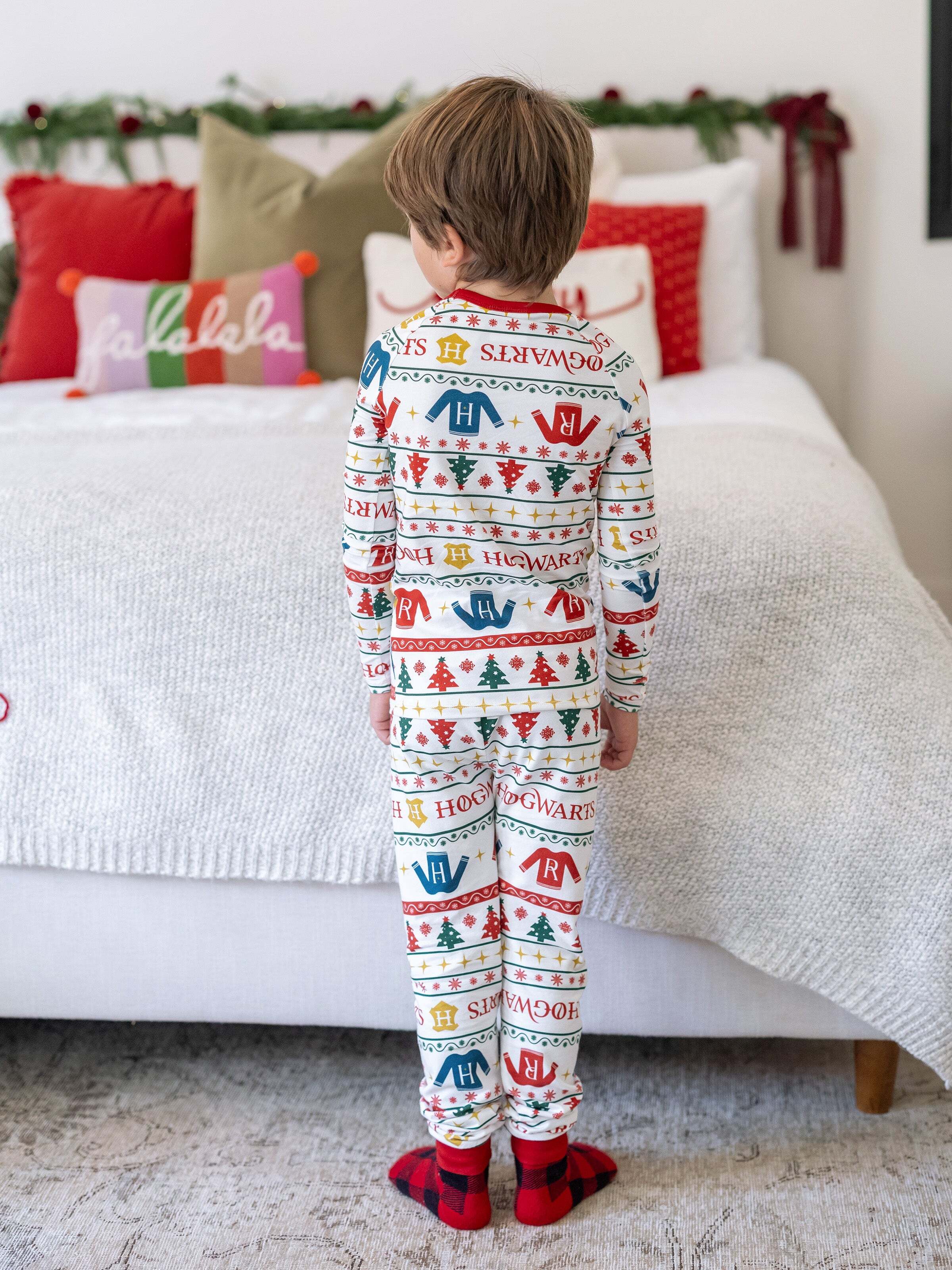 Christmas Matching Family Organic Cotton Snug-fitting Pajamas Sets with Socks White