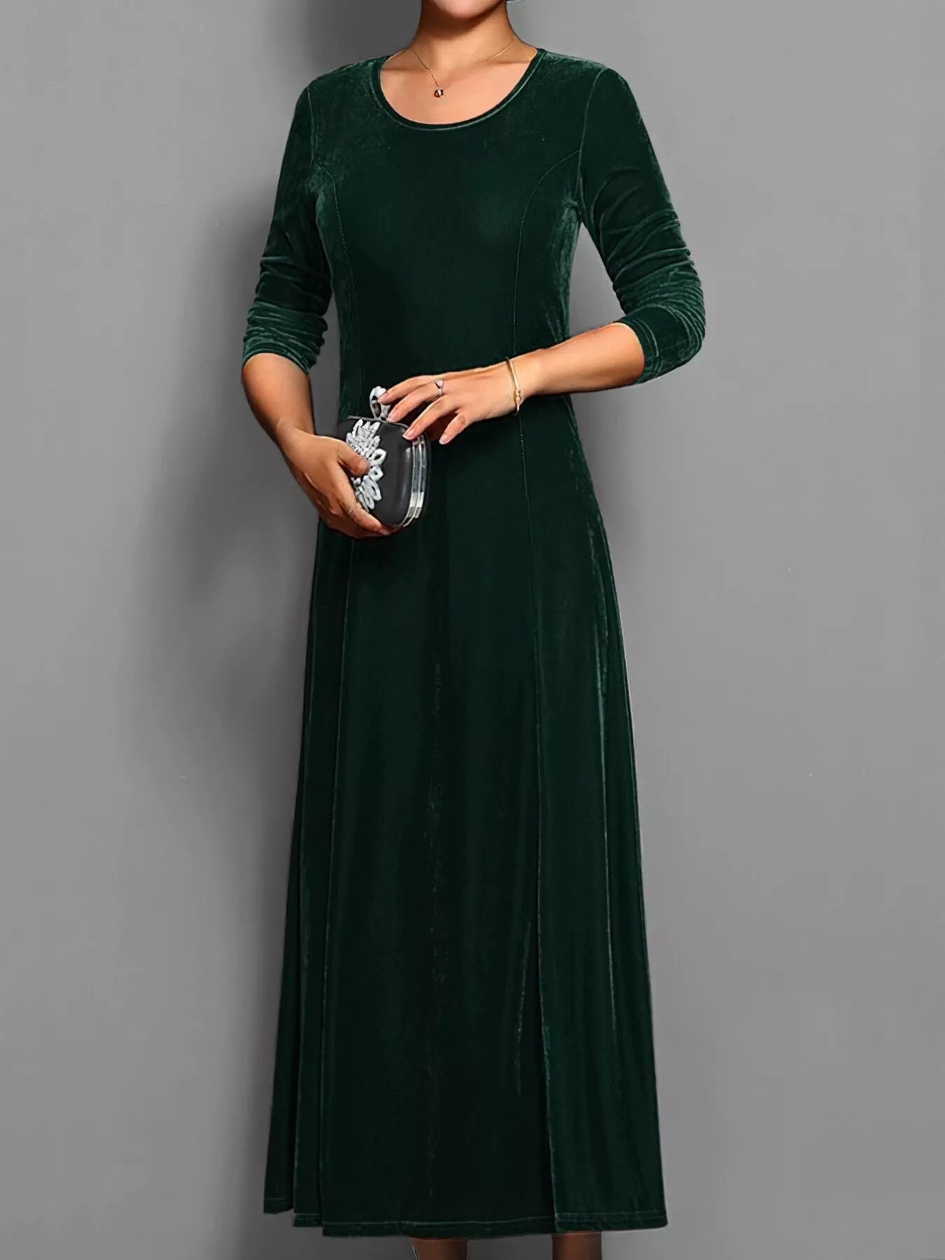 Velvet Long Sleeve A-Line Dress