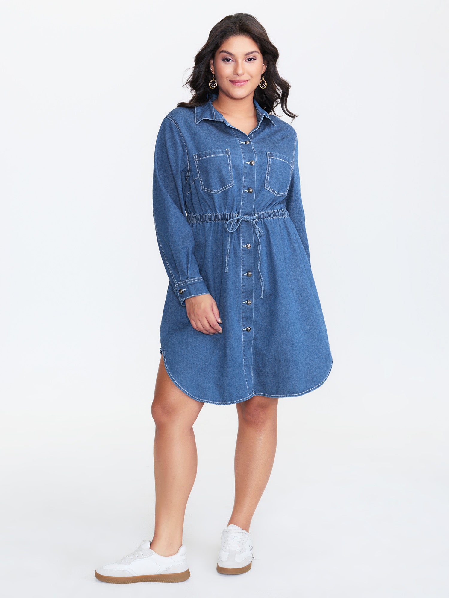 Denim Waist-Defining Shirt Dress